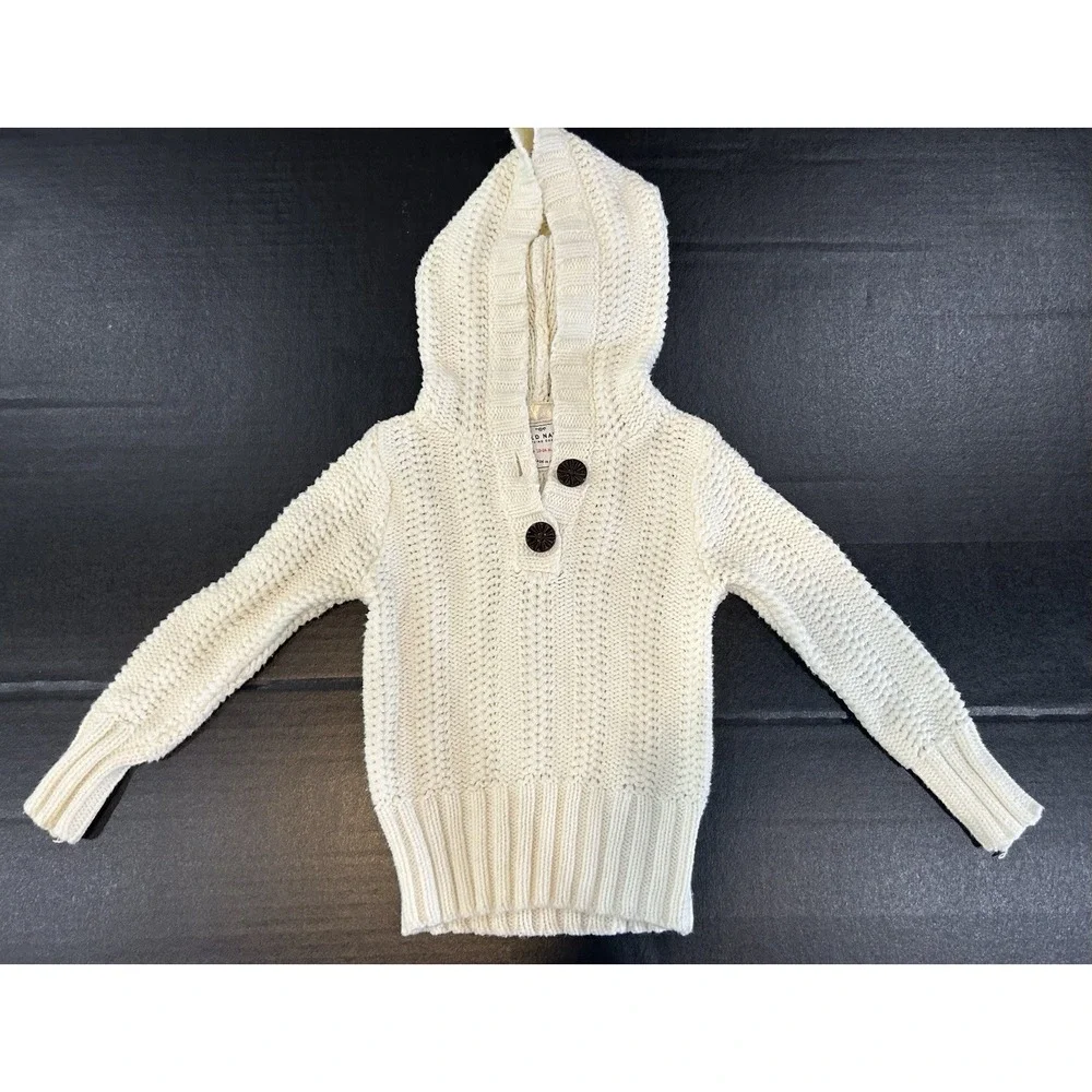 Old Navy Baby 18-24 Months Hooded White Chunky Knit Sweater‎ Preppy Old Money